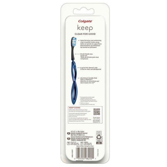 Colgate Keep Soft Manual Toothbrush for Adults with 2 Whitening Brush Heads Navy - Picture 3 of 5